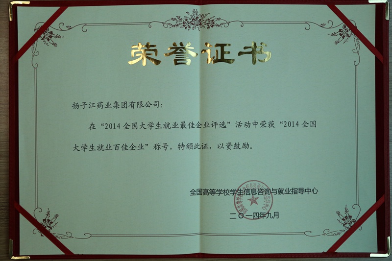 全國大學生就業(yè)最佳企業(yè)100強、行業(yè)就業(yè)最佳企業(yè)（2014）